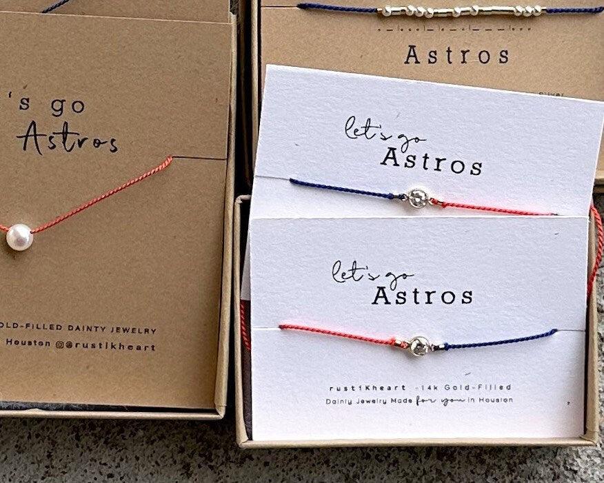 Astros Bracelet Solitaire Cord Orang Blue Bracelet Houston Astros or Any Color or 2 Colors Astros Gift Jewelry cz diamond cut charm bracelet - Morse and Dainty