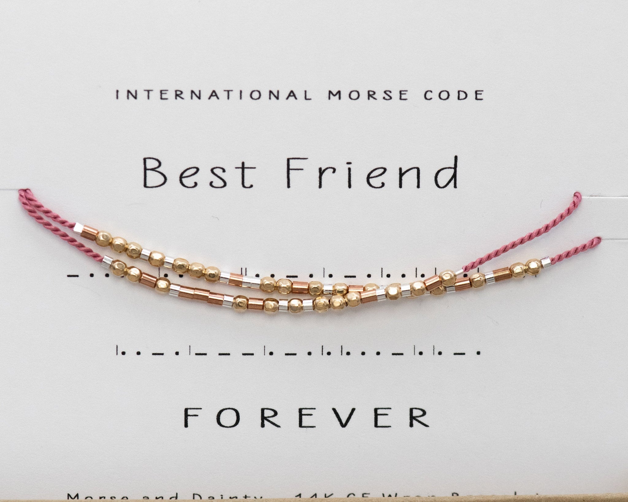 Wrap Bracelet Best Friends Forever in Morse Code Or Any Custom Phrase 35+ Letters Pink Cord or Any Color