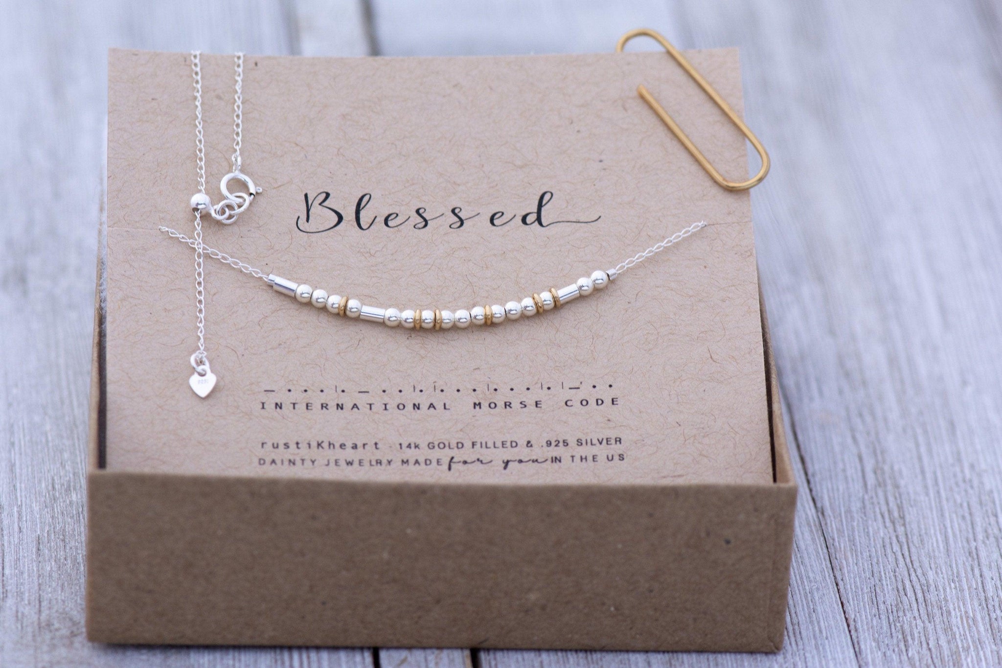 Silver Morse Code Necklace Blessed Necklace Blessed in Morse Code Sterling Silver and Gold Filled Custom personalized graduation gift - Morse and Dainty