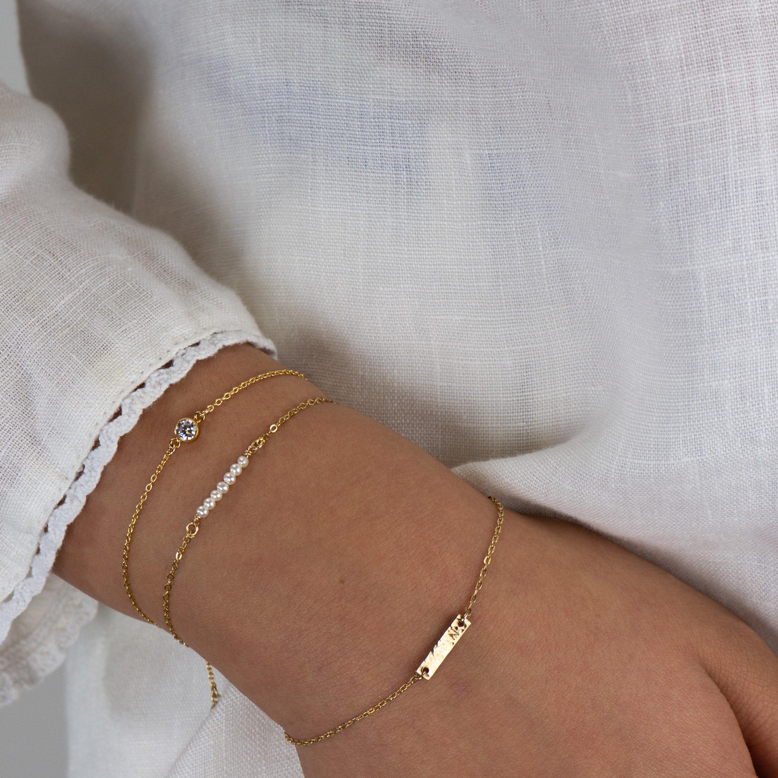 Dainty Gold Bracelet • Bridesmaid Gift Bracelet • Bridal Jewelry • Layering Bracelet • Stacking Gold Filled Bracelet with Round CZ 14k rk81b - Morse and Dainty