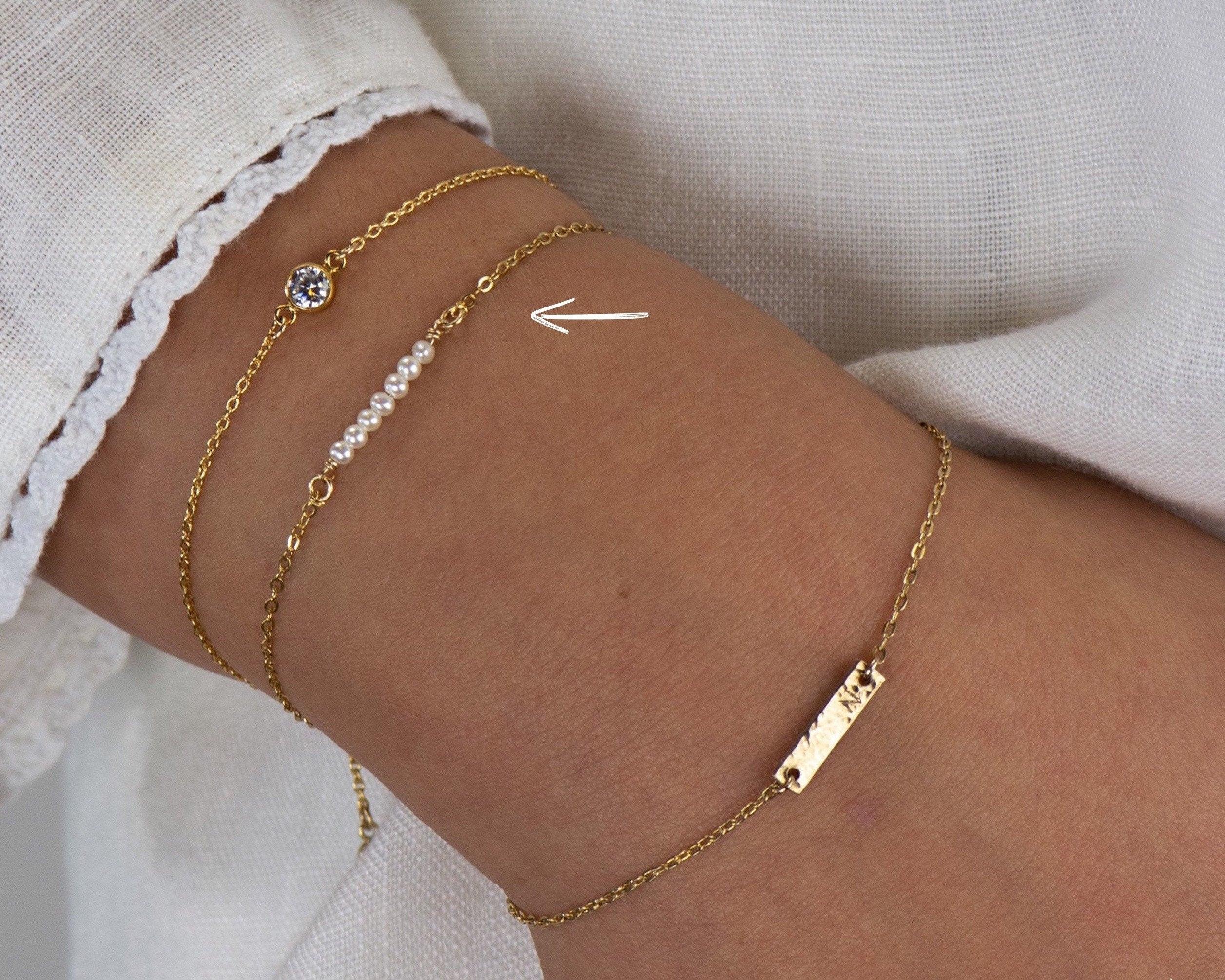 Dainty Pearl Bracelet • Tiny Pearls Chain Bracelet • Natural Pearl Bracelet Pearl Jewelry Gold Filled 14K - stacking bracelet to stack - Morse and Dainty