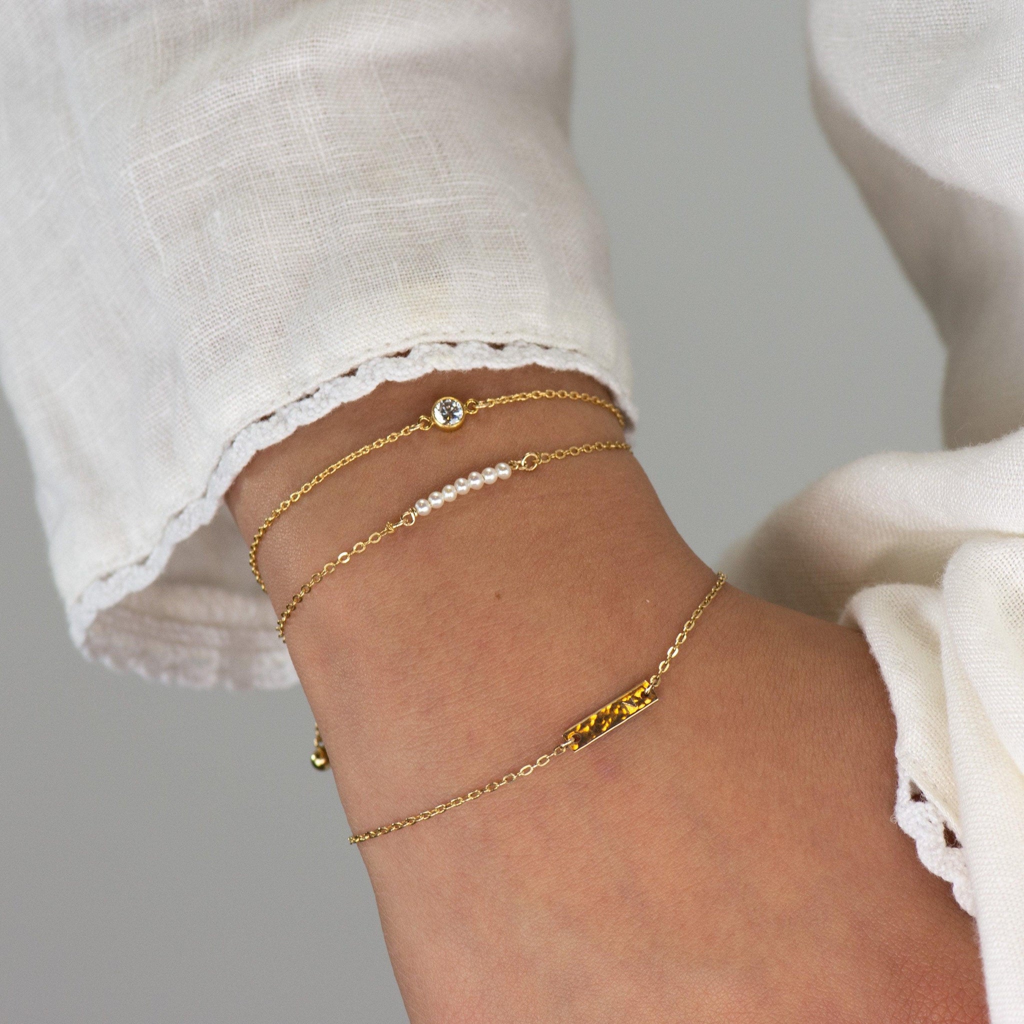 Dainty Pearl Bracelet • Tiny Pearls Chain Bracelet • Natural Pearl Bracelet Pearl Jewelry Gold Filled 14K - stacking bracelet to stack - Morse and Dainty
