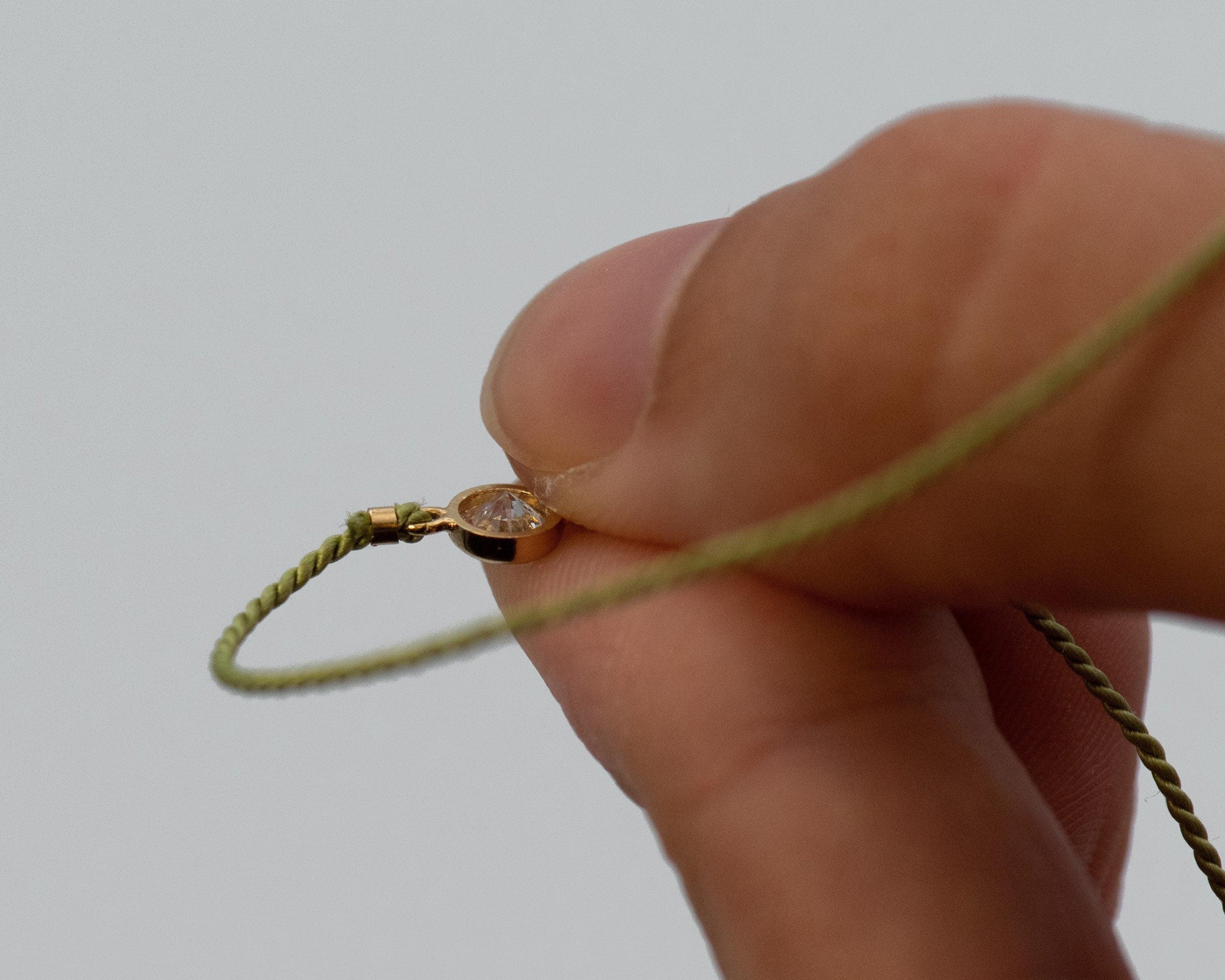Gold Diamond Cut CZ on Silk Cord Bracelet by Morse and Dainty