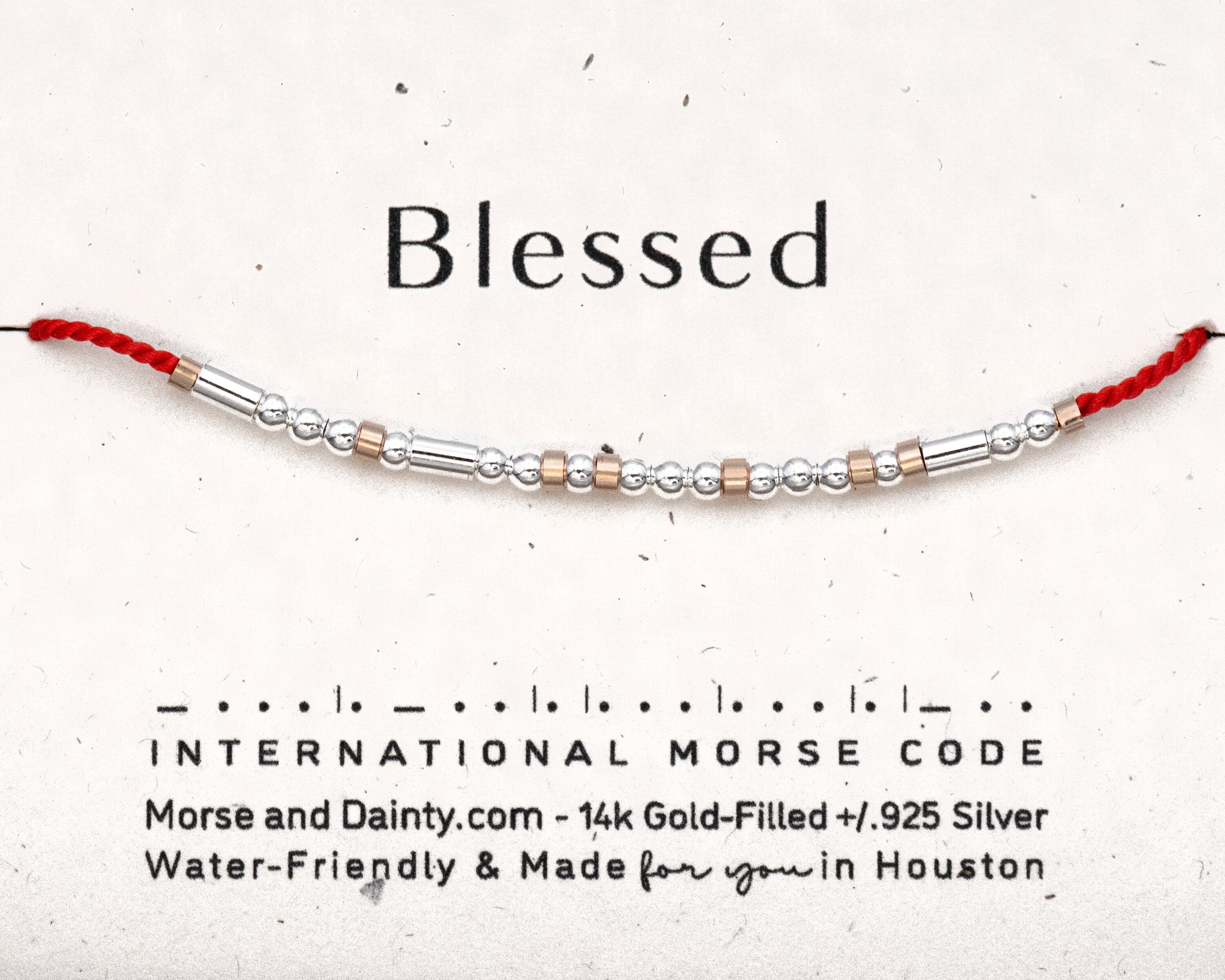 Blessed Morse Code Bracelet on Red Cord