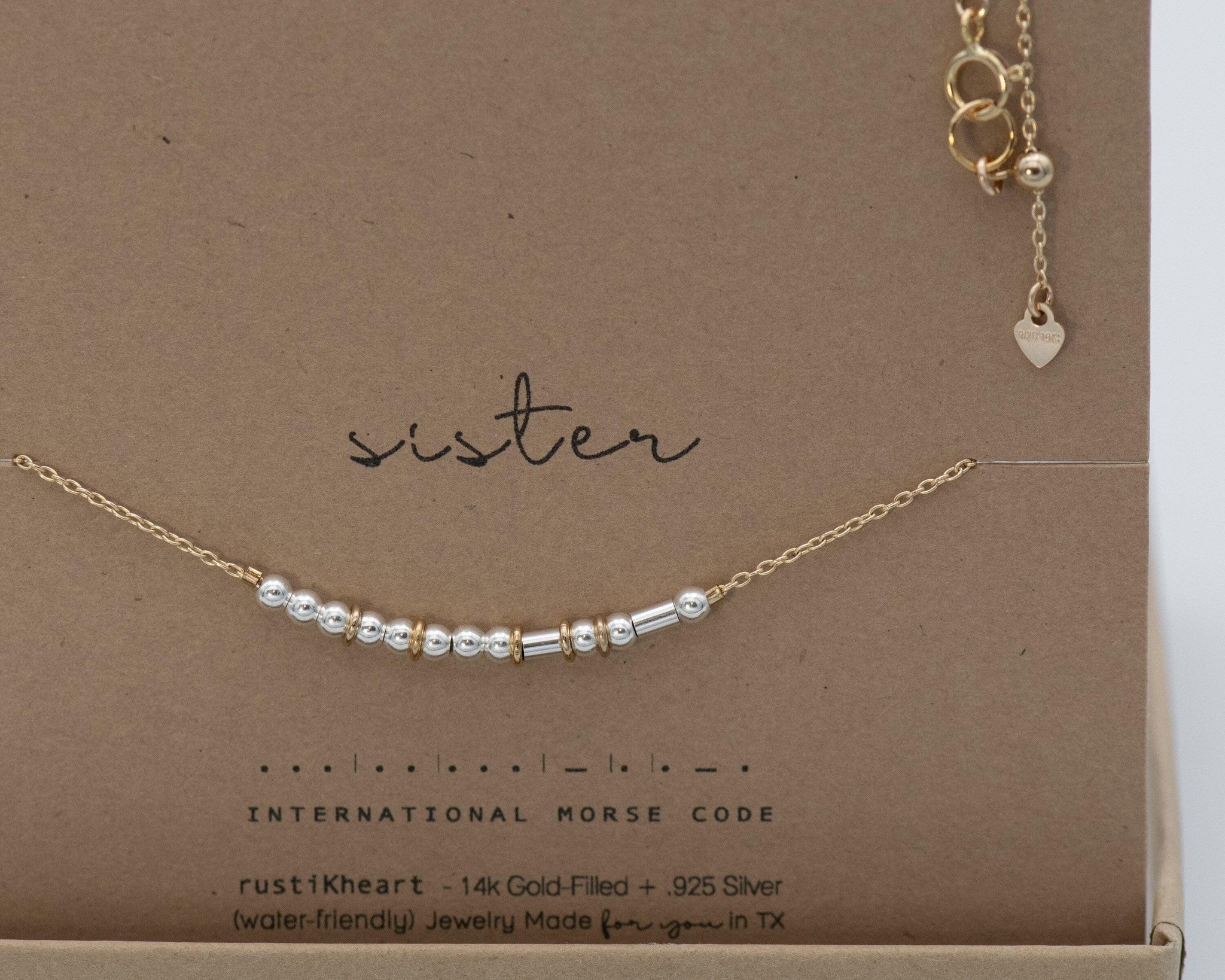 Sister Morse Code Necklace • AX.SB.SW.Y3.Y - Morse and Dainty