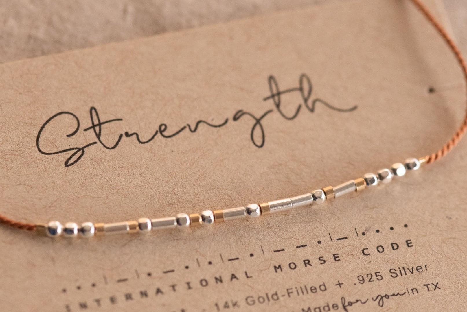 Strength Morse Code Bracelet • AX.SF.ST.Y1 - Morse and Dainty