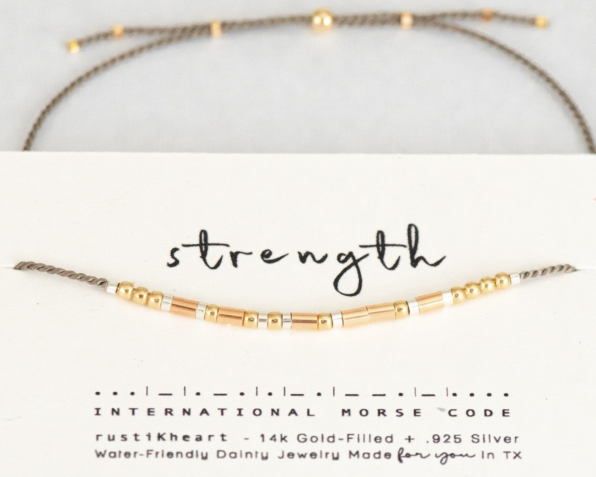 Strength Morse Code Bracelet | Or Other Words or Custom | YS.TS1.3 - Morse and Dainty