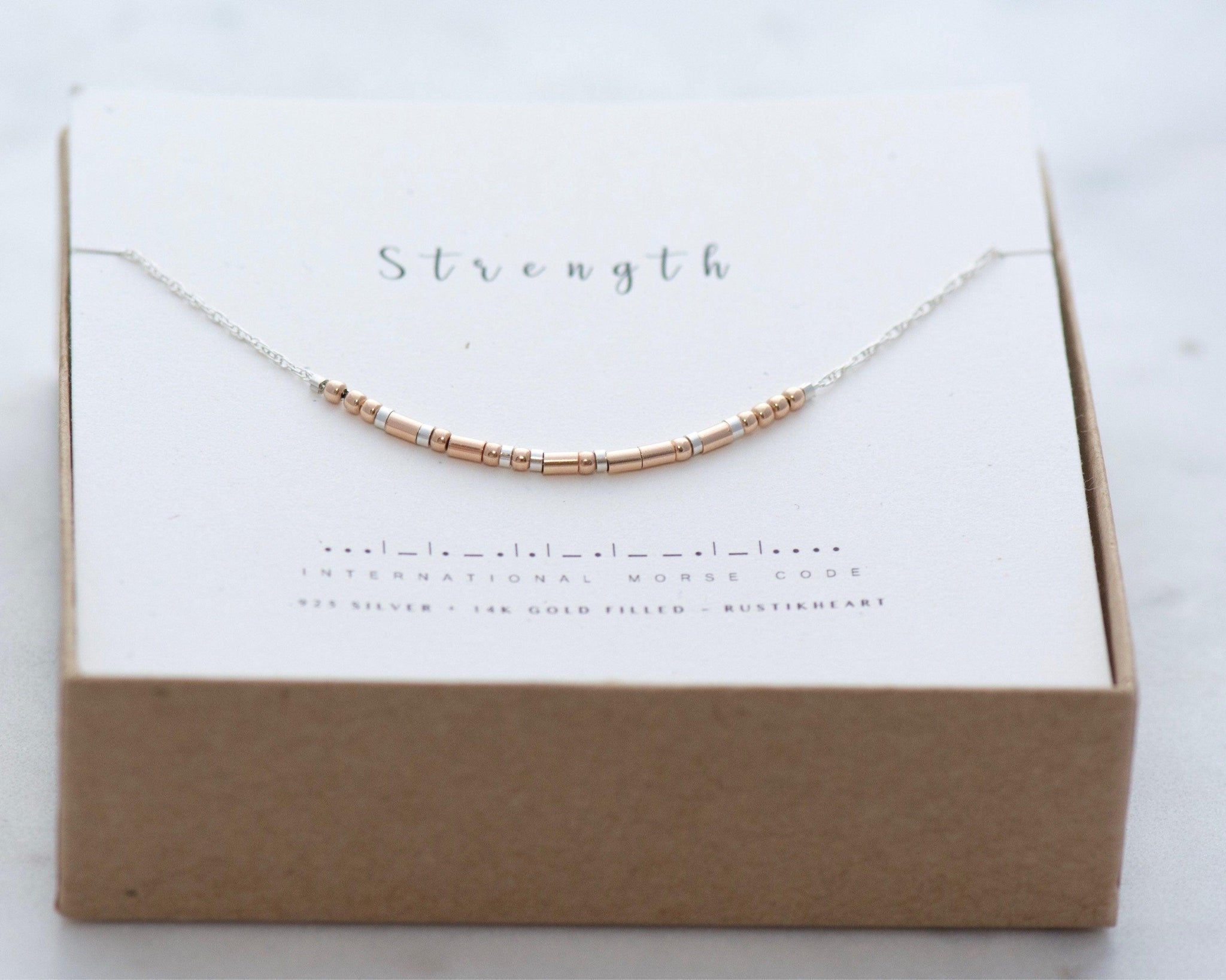 Strength Morse Code Necklace • AX.RS.RW.S1.S - Morse and Dainty