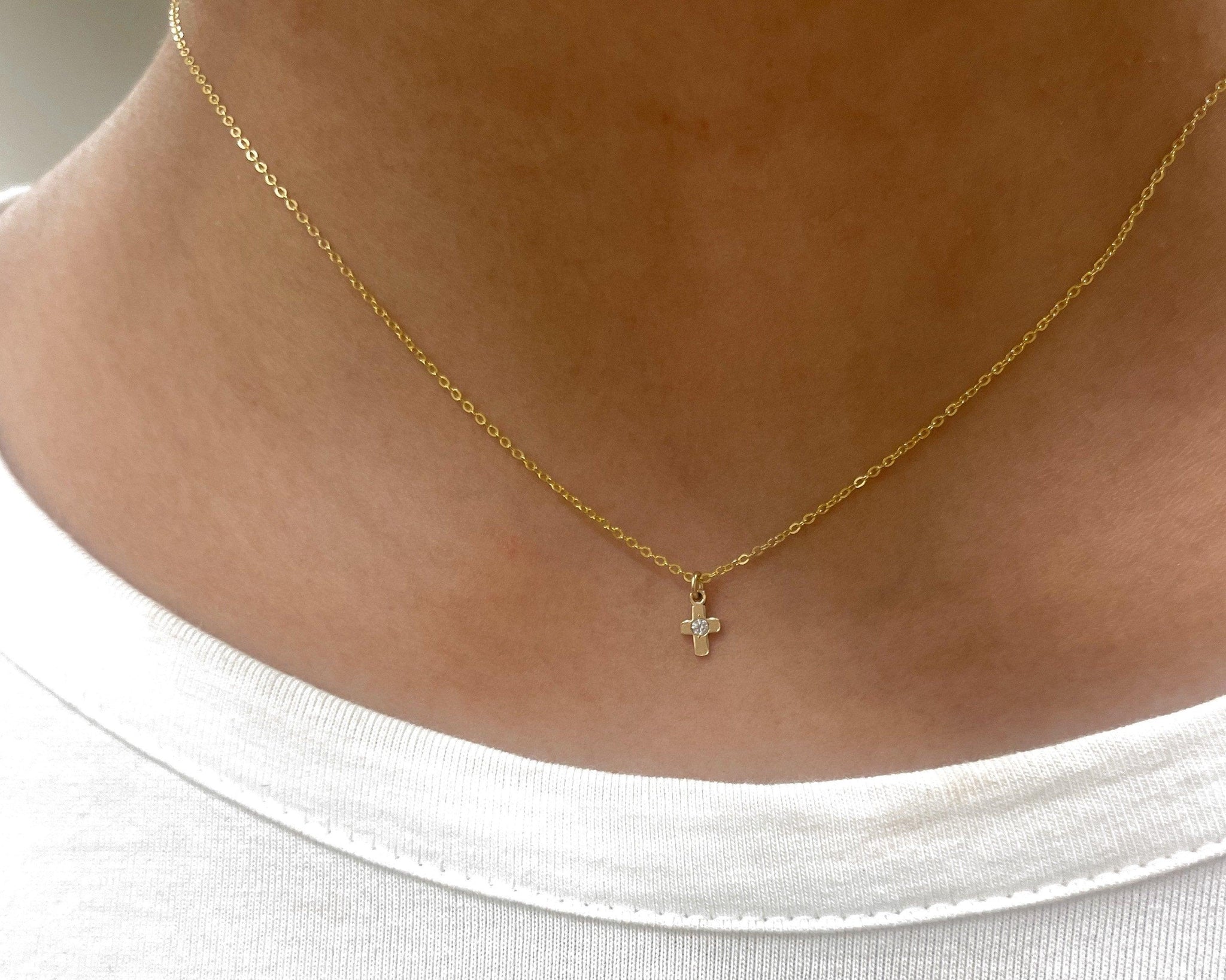 Tiny Cross Spark Necklace - Morse and Dainty